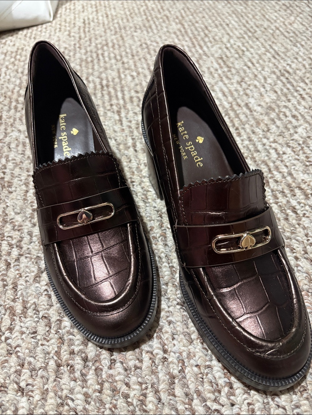 Kate Spade Hallie Heeled Loafers - Metallic Croc Embossed - 7.5 - Worn Once!